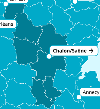 localisation sur carte du centre de Chalon sur soane et ses d&eacute;partements concern&eacute;s
