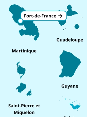 localisation sur carte du centre de la Martinique et ses d&eacute;partements concern&eacute;s