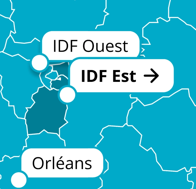 localisation sur carte du centre d'Ile-de-France Est et ses d&eacute;partements concern&eacute;s